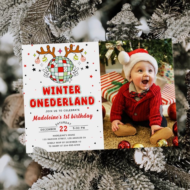 Convite Winter Onederland Retro Natal Birthday Foto (Criador carregado)