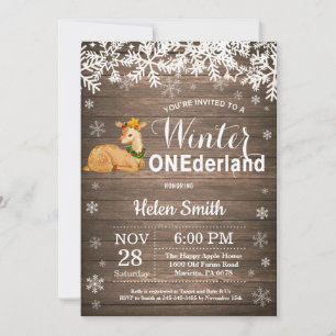 Convite Winter Onederland Rustic Deer primeiro aniversario