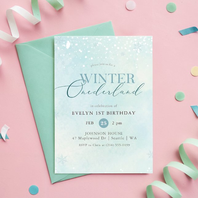 Convite Winter Onederland Silver Glitter Baby 1st Birthday (Criador carregado)