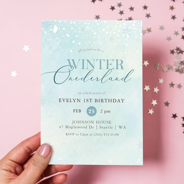 Convite Winter Onederland Silver Glitter Baby 1st Birthday (Criador carregado)