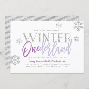 Convite Winter ONEderland Silver Glitz primeiro aniversari