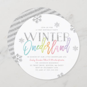 Convite Winter ONEderland Silver Rainbow primeiro aniversa