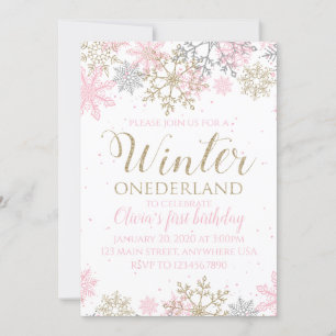Convite Winter Onederland Snowflake First Birthday Invite