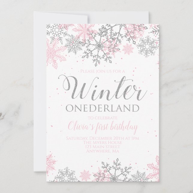 Convite Winter Onederland Snowflake Invite (Frente)