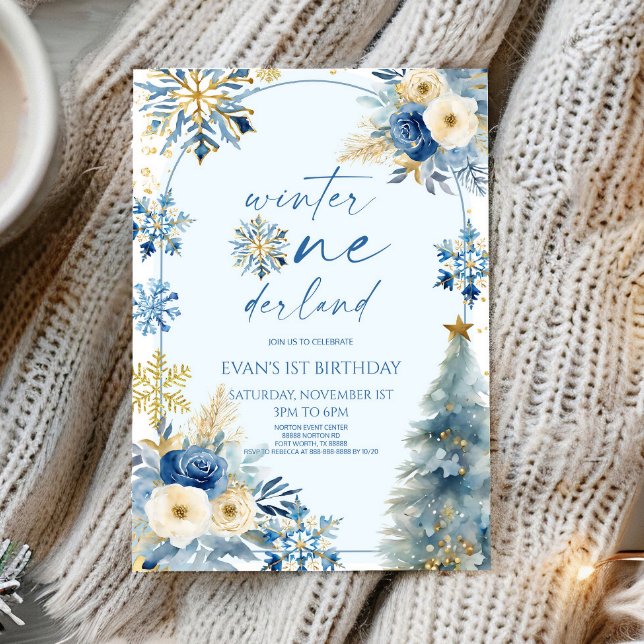 Convite Winter Onederland Snowflake Party (Festa de primei (Criador carregado)