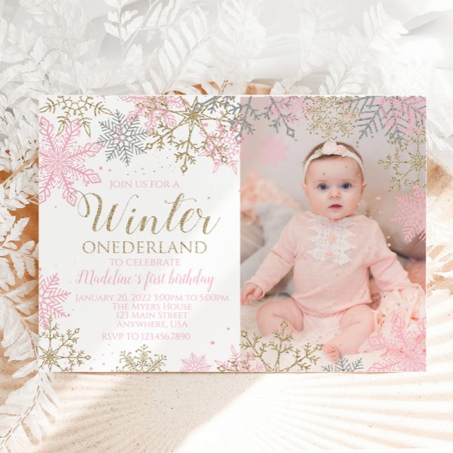 Convite Winter ONEderland Snowflake Photo Invite (Criador carregado)