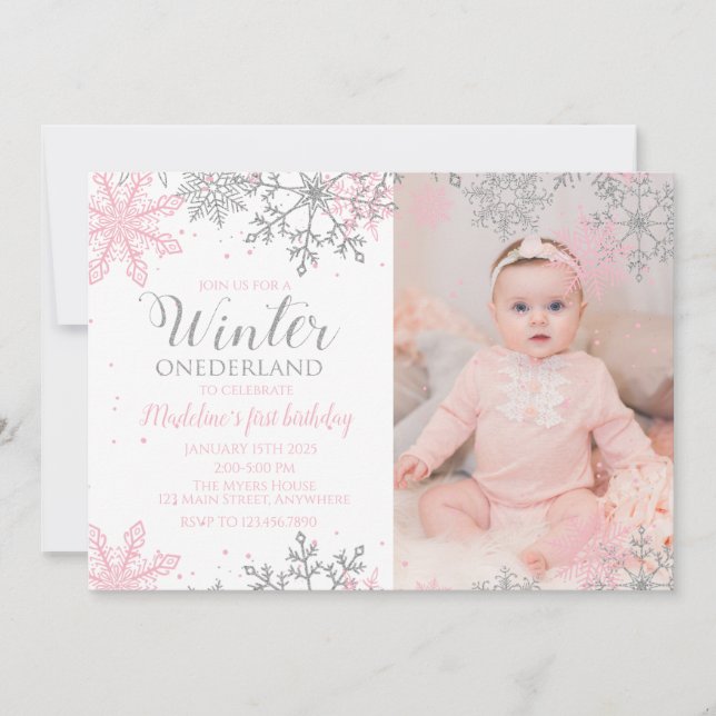 Convite Winter ONEderland Snowflake Photo Invite (Frente)