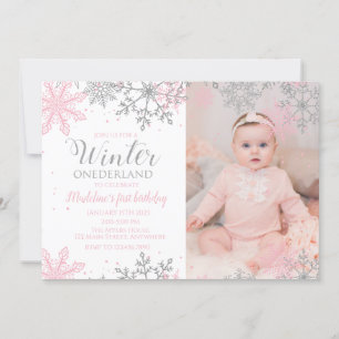Convite Winter ONEderland Snowflake Photo Invite