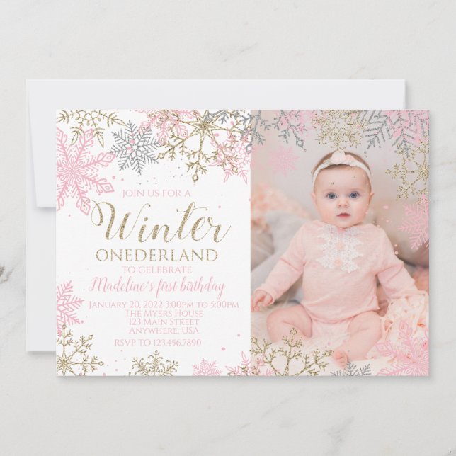 Convite Winter ONEderland Snowflake Photo Invite (Frente)