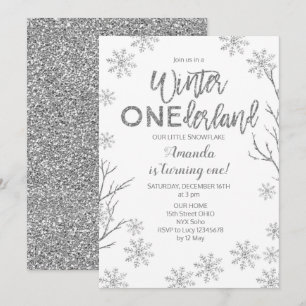Convite Winter ONEderland Snowflakes Birthday Invite