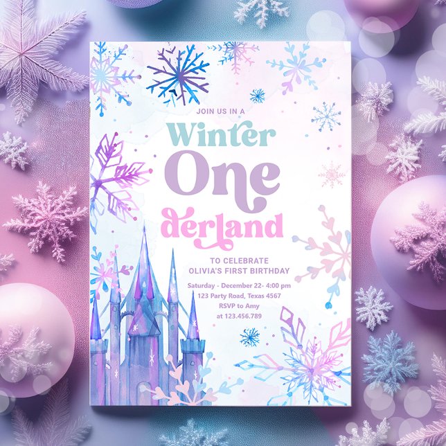 Convite Winter Onederland Snowflakes Castle Girl Birday (Criador carregado)
