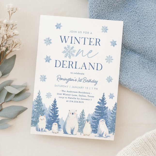 Convite Winter Onederland Woodland Animals 1st Birthday (Criador carregado)