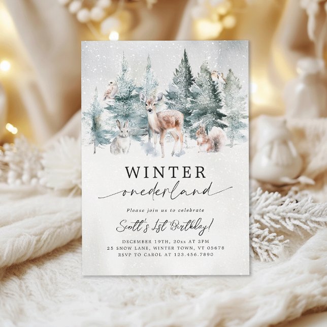 Convite Winter ONEderland Woodland Forest 1st Birthday (Criador carregado)