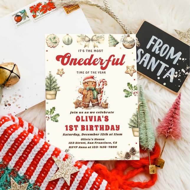 Convite Winter Oneformação Green Christmas Cookie Birthday (Criador carregado)