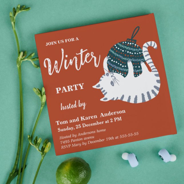 Convite Winter Party Christmas Toy Cat (Criador carregado)