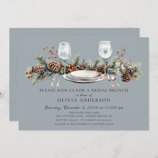 Convite Winter Pine Bridal Brunch Invitation (Frente/Verso)