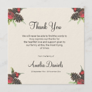 Convite Winter Pine Cone and Berry Funeral Thank You Cards