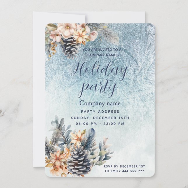 Convite Winter Pine cone floral party (Frente)