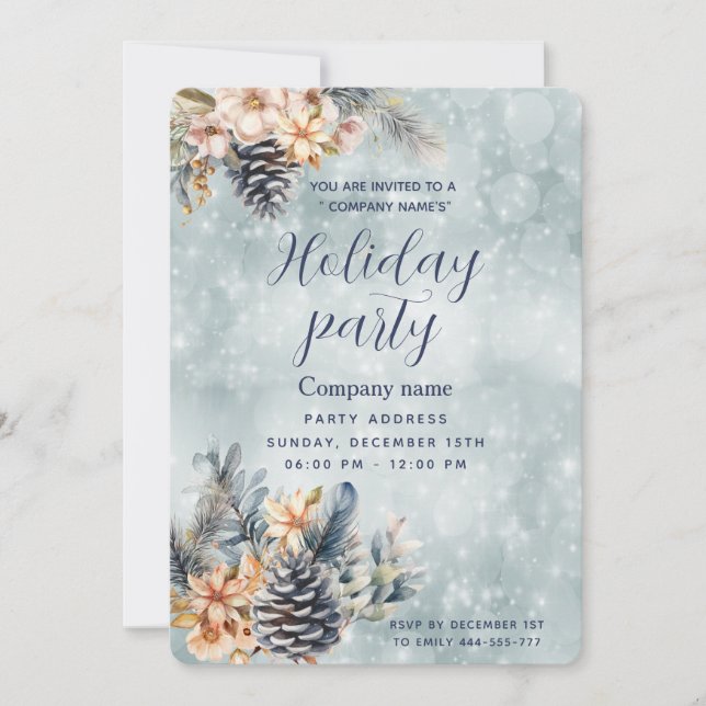 Convite Winter Pine cone floral party (Frente)
