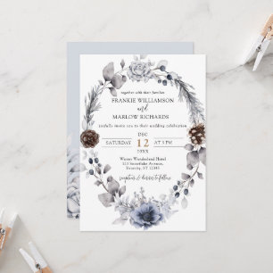 Convite Winter Pine Cone Floral Wreath Boho Weding Invita