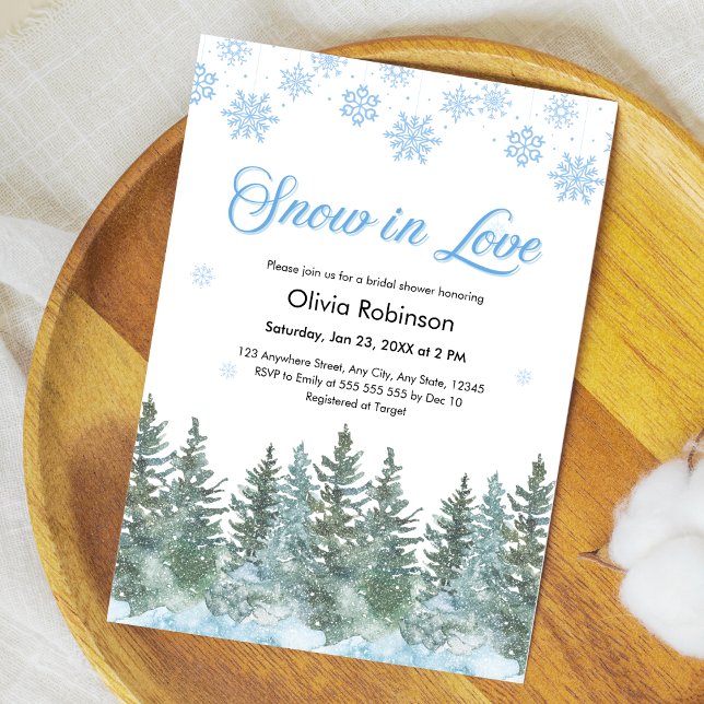 Convite Winter Pine Snow in Love Snowflakes Bridal Shower (Winter Pine Trees Snow in Love Snowflakes Bridal Shower Invitation )