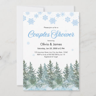 Convite Winter Pine Trees Snowflakes Couples Bridal Shower