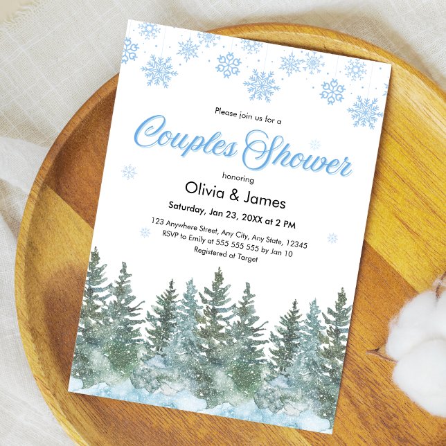 Convite Winter Pine Trees Snowflakes Couples Bridal Shower (Winter Pine Trees Snowflakes Couples Bridal Shower Invitation )