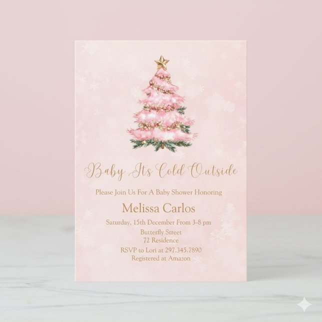 Convite Winter Pink Baby It's Cold Outside Baby shower (Criador carregado)