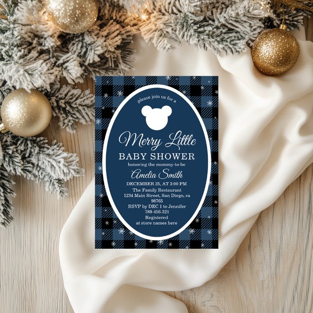 Convite Winter Plaid Merry Little Baby Shower Blue (Criador carregado)