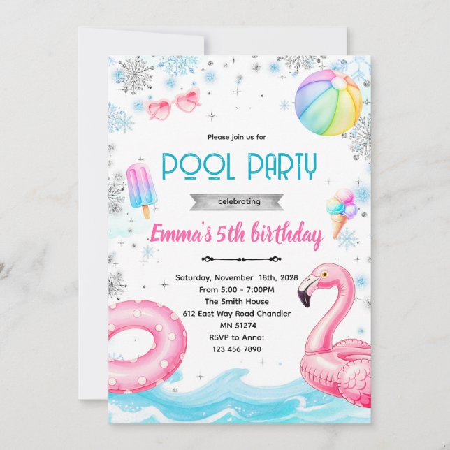 Convite Winter pool girl theme invite (Frente)