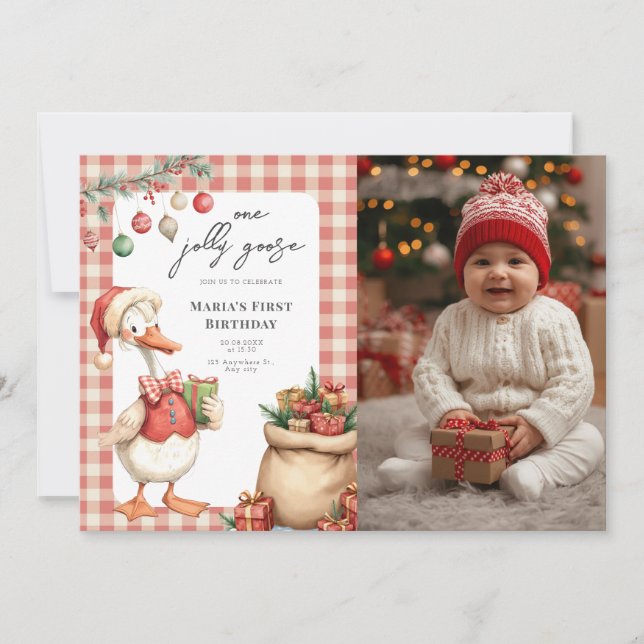 Convite Winter Red Christmas Silly Goose  1st birthday (Frente)