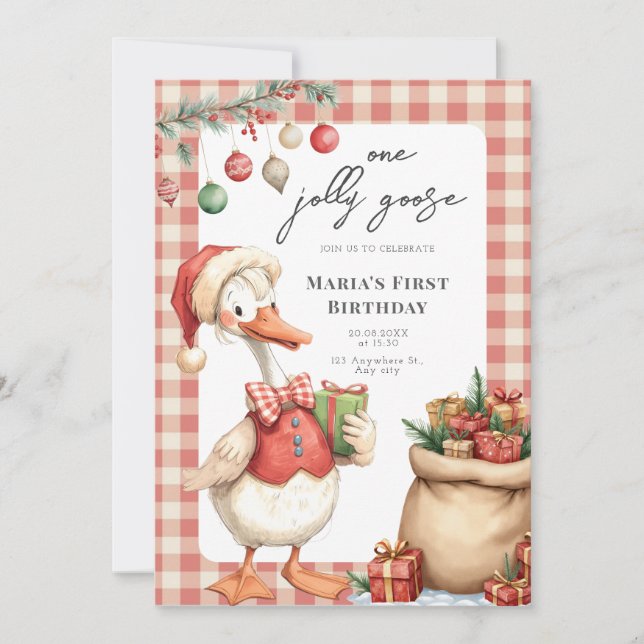 Convite Winter Red Christmas Silly Goose  1st birthday (Frente)