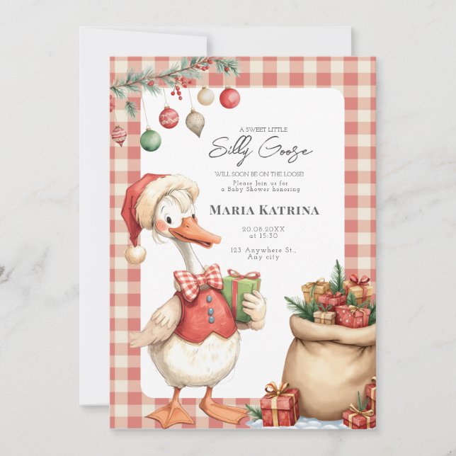 Convite Winter Red Christmas Silly Goose Baby Shower (Frente)