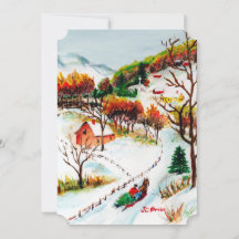 Winter Ride Mountain Christmas Watercolor