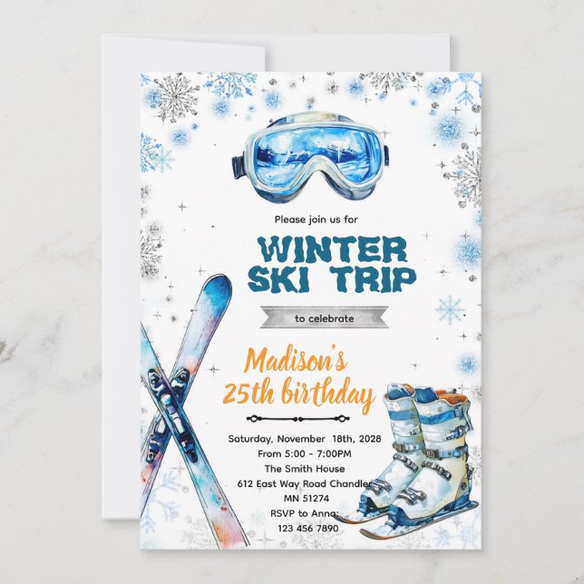 Convite Winter ski party theme invitation (Frente)