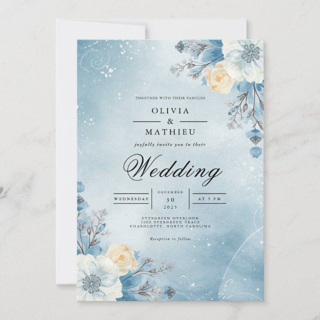 Convite Winter Sky Floral Flourish Wedding (Frente)