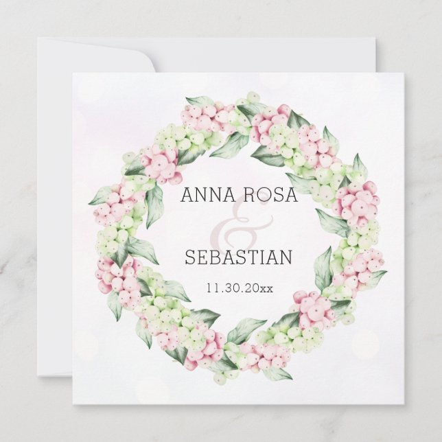 Convite *~* Winter Snow Berry AR12 Boho QR RSVP Wedding (Frente)