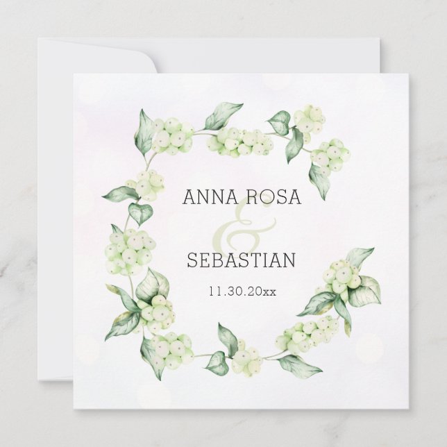 Convite *~* Winter Snow Berry AR12 Boho RSVP QR Wedding (Frente)