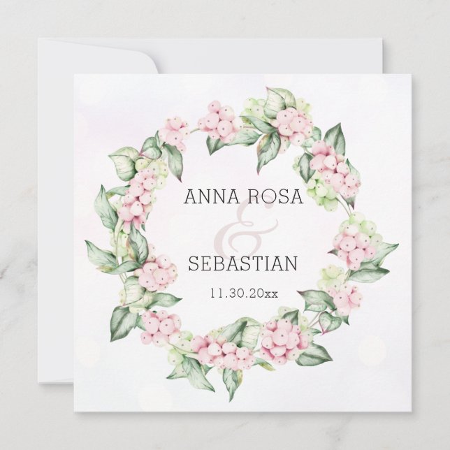 Convite *~* Winter Snow Berry AR12 QR RSVP Boho Wedding (Frente)