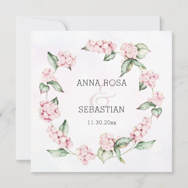 Convite *~* Winter Snow Berry Boho QR RSVP AR12 Wedding (Frente)