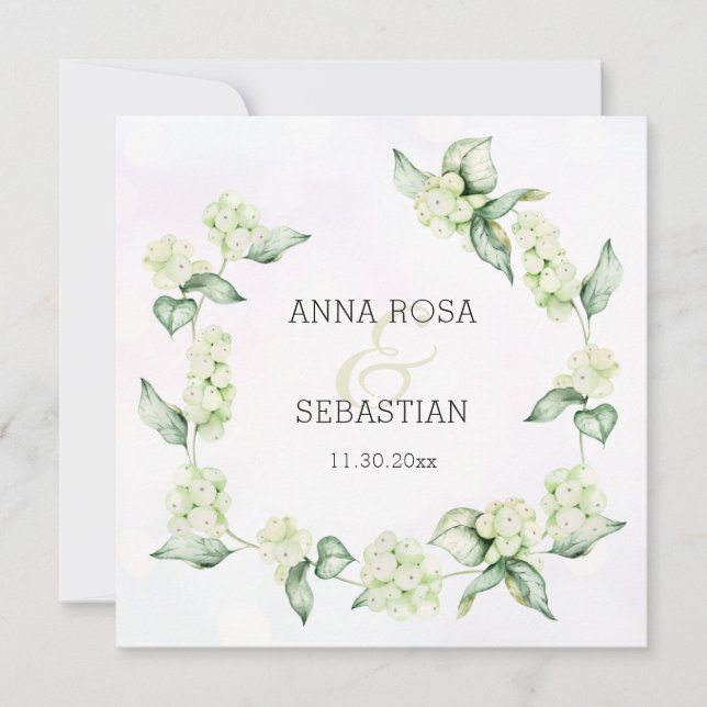 Convite *~* Winter Snow Berry Boho RSVP QR AR AR12 Wedding (Frente)