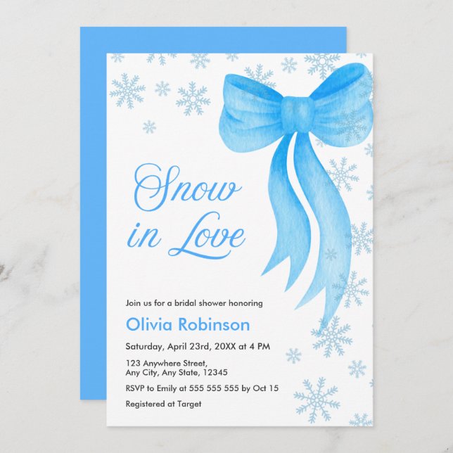 Convite Winter Snow in Love Snowflakes Bridal Shower  (Frente/Verso)
