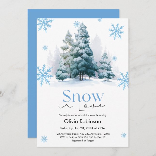 Convite Winter Snow in Love Snowflakes Bridal Shower  (Frente/Verso)