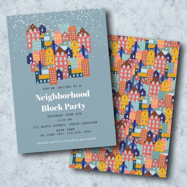 Convite Winter Snow Neighborhood Block Party (Winter Snow Neighborhood Block Party Invitation)