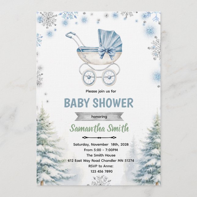Convite Winter snowflake baby shower invitation (Frente)