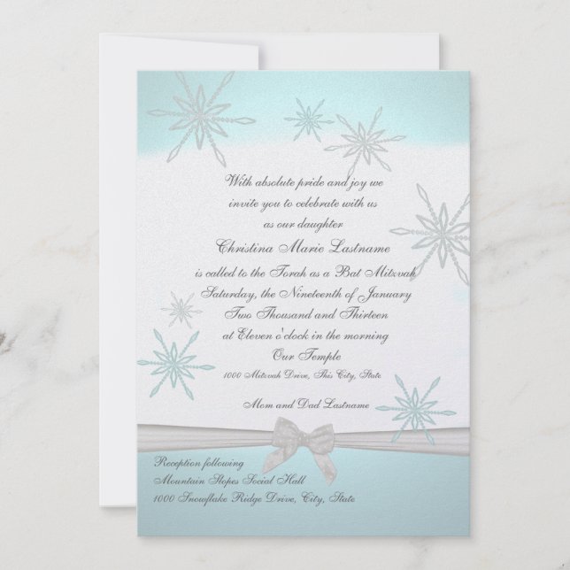 Convite Winter Snowflake Bat Mitzvah (Frente)