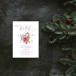 Convite Winter Snowflake Festive Candy Cane Baby Shower 