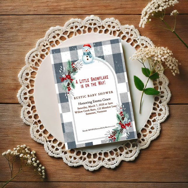 Convite Winter Snowman Plaid Baby Shower Invitation (Criador carregado)