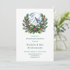 Convite Winter Snowy Pine Wreath Bridesmaids Luncheids