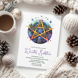 Convite Winter Solstice Holly Yule Pentacle Pagan